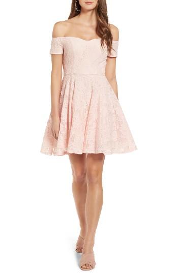Women's Soprano Lace Off The Shoulder Fit & Flare Dress - Pink