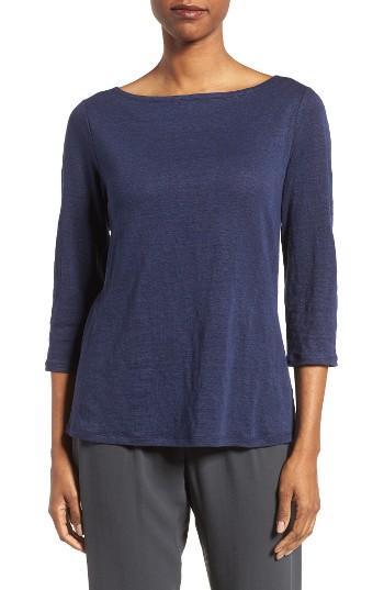 Women's Eileen Fisher Organic Linen Bateau Neck Top - Blue