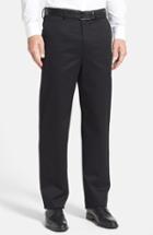 Men's Nordstrom Men's Shop 'classic' Smartcare(tm) Relaxed Fit Flat Front Cotton Pants X 31 - Black (online Only)