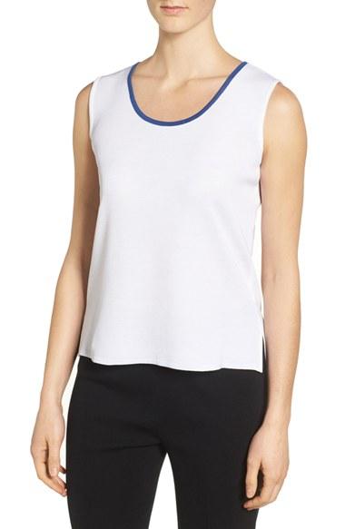 Women's Ming Wang Tipped Scoop Neck Knit Tank - White