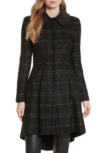 Women's Alice + Olivia Marcia Embellished Peter Pan Collar Coat - Black