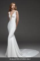 Women's Atelier Pronovias Claudine Bead Embellished Crepe Mermaid Gown, Size In Store Only - Ivory