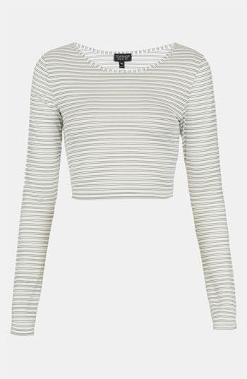 Topshop Mesh Stripe Crop Top Grey 12