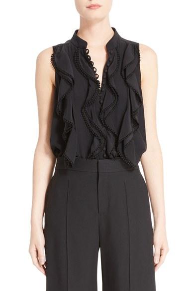 Women's Chloe Pompom Trim Ruffle Blouse