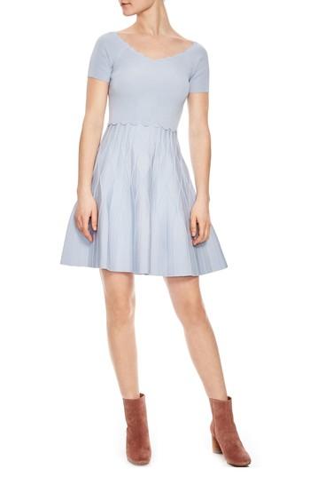 Women's Sandro Scallop Detail Fit & Flare Dress Us / 34 Fr - Blue
