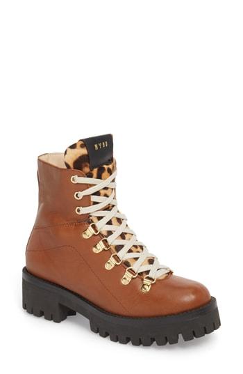 Women's Steve Madden Boom Hiker Boot With Genuine Calf Hair M - Brown