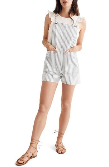 Women's Madewell Tie Strap Denim Short Overalls, Size - Blue