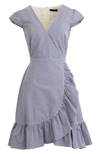 Women's J.crew Faux Wrap Gingham Cotton Poplin Minidress - Blue