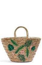 Topshop Barrio Monkey Embroidered Straw Tote Bag - Beige