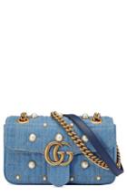 Gucci Gg Marmont 2.0 Imitation Pearl Embellished Denim Crossbody Bag -