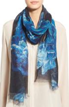 Women's Badgley Mischka 'sheer Rose' Floral Print Modal & Silk Scarf, Size - Blue