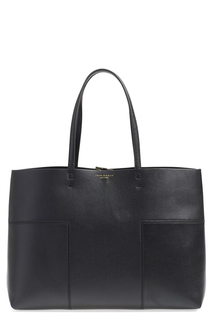 Tory Burch 'block-t' Leather Tote - Black