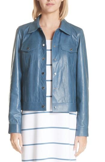 Women's Lafayette 148 New York Destiny Leather Jacket, Size - Blue