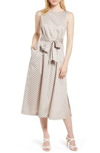 Women's Anne Klein Carlyle Dot Midi Cotton Dress - Beige