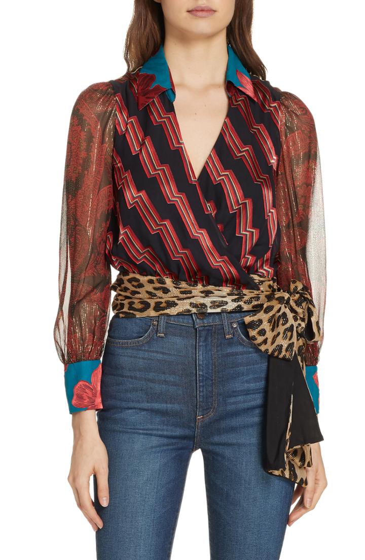Women's Alice + Olivia Omega Wrap Top - Black