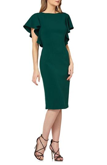 Women's Carmen Marc Valvo Infusion Flutter Sleeve Sheath Dress - Green