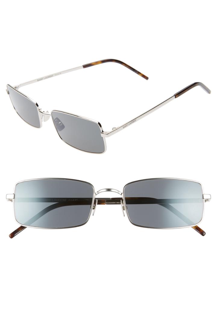 Men's Saint Laurent 56mm Polarized Rectangular Metal Sunglasses - Silver