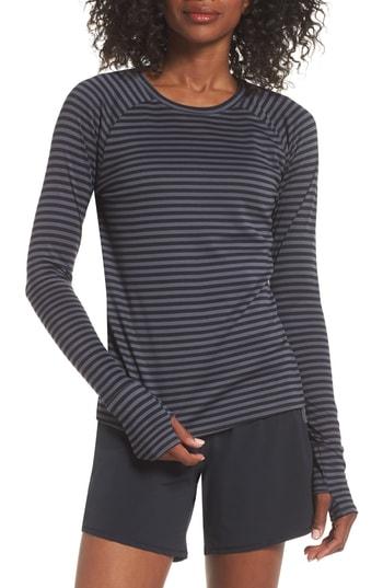 Women's Oiselle Big Stripe Baselayer Tee - Black