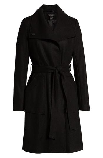 Women's Halogen Belted Wool Coat, Size - Black
