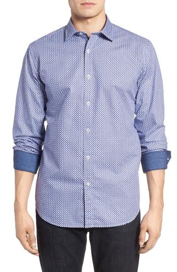 Men's Bugatchi Classic Fit Print Seersucker Sport Shirt - Blue