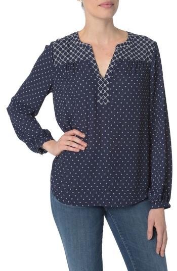 Women's Nydj Split Collar Peasant Top, Size - Blue