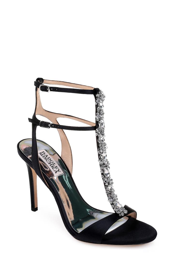 Women's Badgley Mischka Hollow T-strap Embellished Sandal .5 M - Black