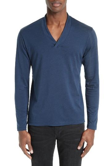Men's The Kooples Leather Trim Wool & Cotton T-shirt