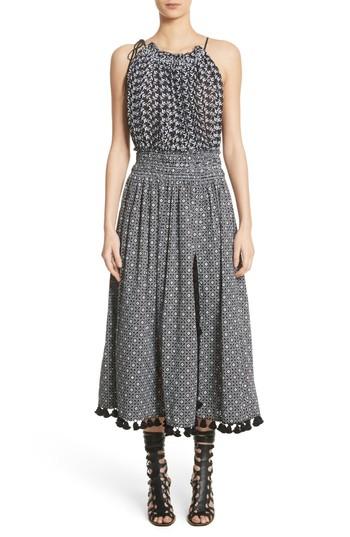 Women's Altuzarra Pompom Trim Smock Waist Dress Us / 36 Fr - Black