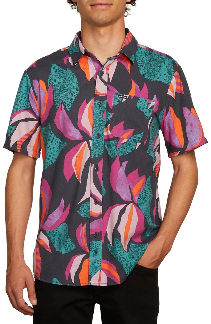Men's Volcom Garden Floral Woven Shirt - Grey