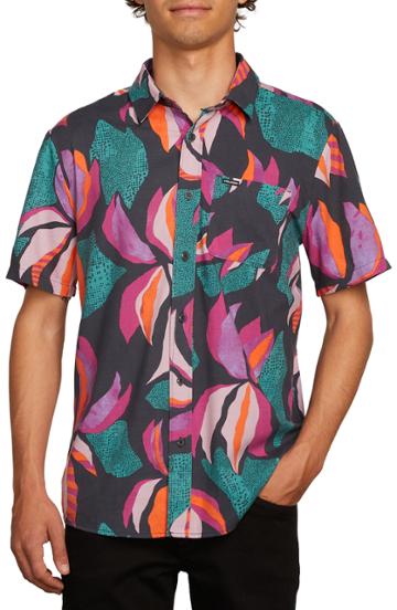 Men's Volcom Garden Floral Woven Shirt - Grey