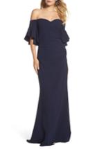 Women's Badgley Mischka Pebble Crepe Off The Shoulder Gown - Blue