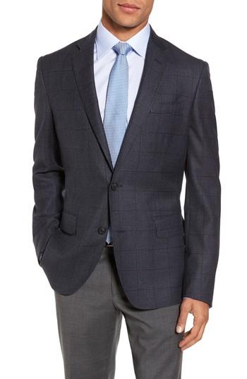 Men's Nordstrom Men's Shop Trim Fit Windowpane Wool Sport Coat R - Blue