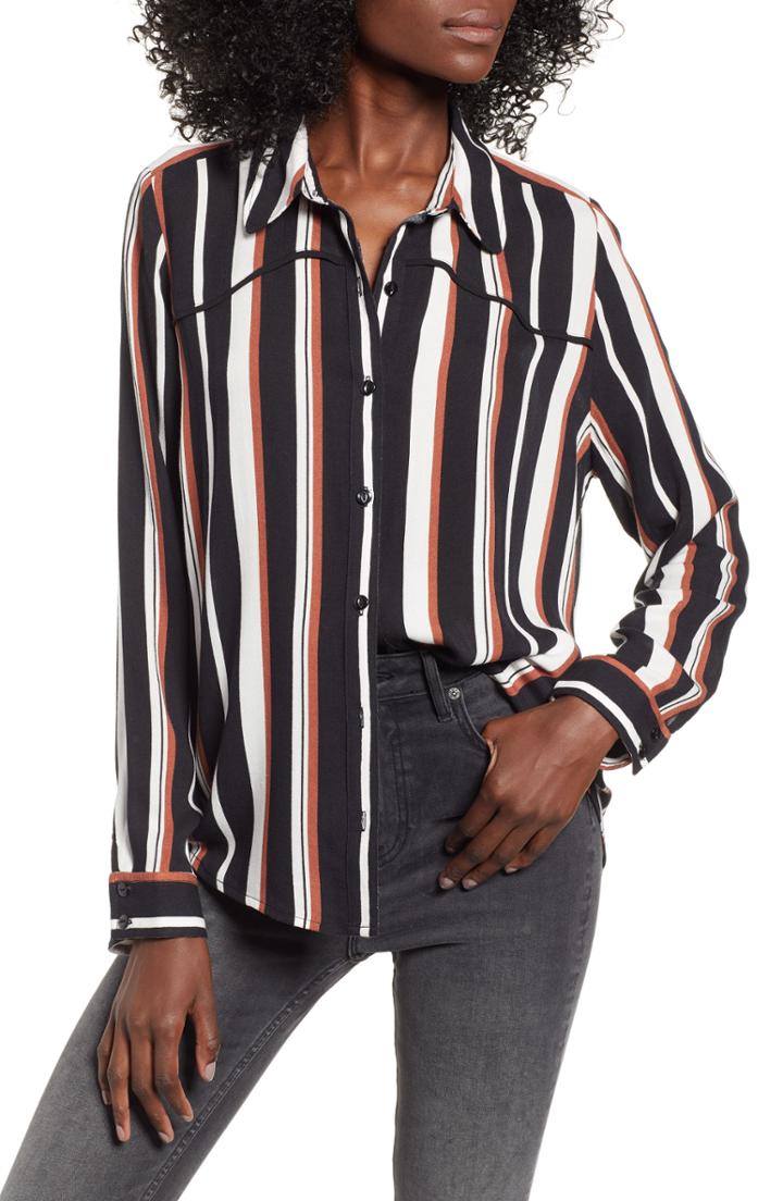Women's Bp. Piping Trim Shirt, Size - Black
