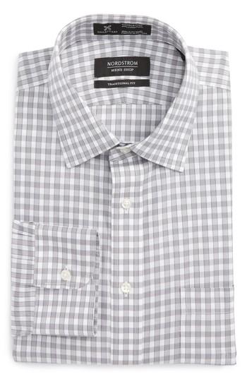 Men's Nordstrom Men's Shop Smartcare(tm) Traditional Fit Check Dress Shirt .5 34/35 - Grey