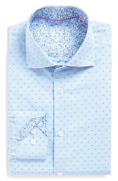 Men's Bugatchi Trim Fit Dot Dress Shirt - Blue