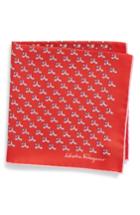 Men's Salvatore Ferragamo Golf Print Silk Pocket Square, Size - Red