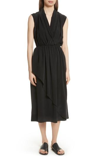 Women's Vince Draped Silk Cross Front Dress - Black