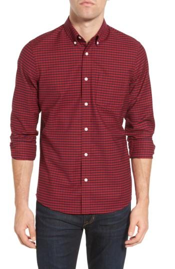 Men's Nordstrom Men's Shop Trim Fit Washed Plaid Oxford Sport Shirt - Red