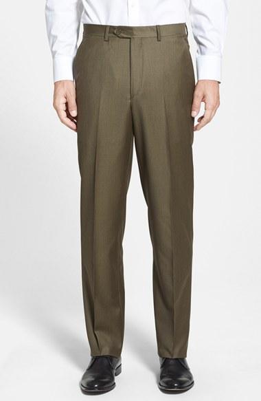 Men's Santorelli Flat Front Wool Trousers - Green