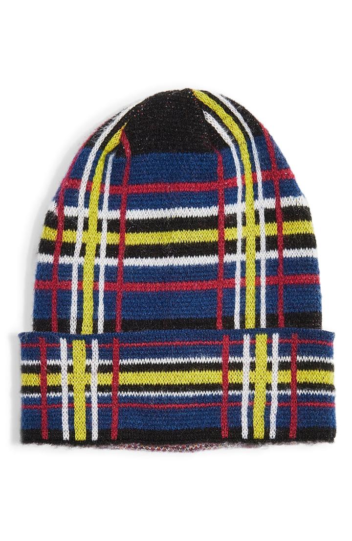 Women's Topshop Check Brushed Beanie - Black