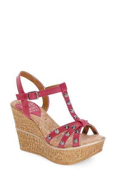 Women's Love And Liberty 'violet' Spiked T-strap Wedge Sandal M - Pink