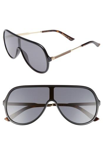 Men's Gucci 99mm Oversize Shield Sunglasses - Black