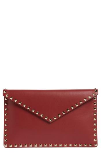 Valentino Rockstud Leather Envelope Pouch - Burgundy