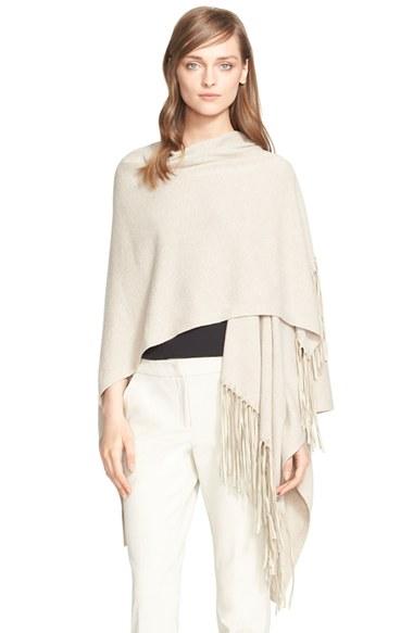 Women's Armani Collezioni Leather Fringe Knit Poncho, Size - Beige