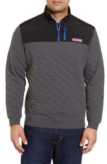 Men's Vineyard Vines Quilted Quarter Zip Pullover, Size - Grey