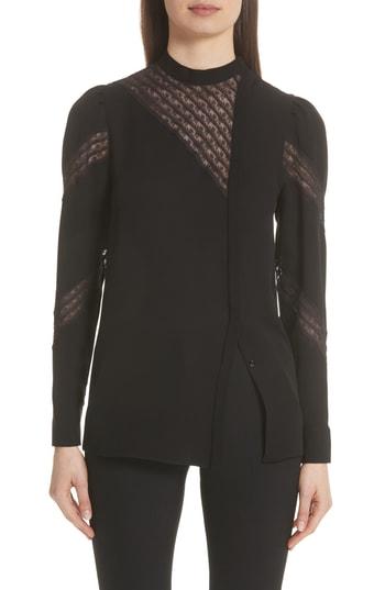 Women's Valentino Asymmetrical Lace Panel Silk Blouse Us / 40 It - Black