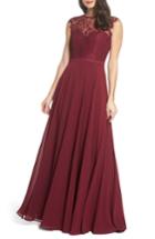 Women's Hayley Paige Occasions Lace & Chiffon Gown - Burgundy