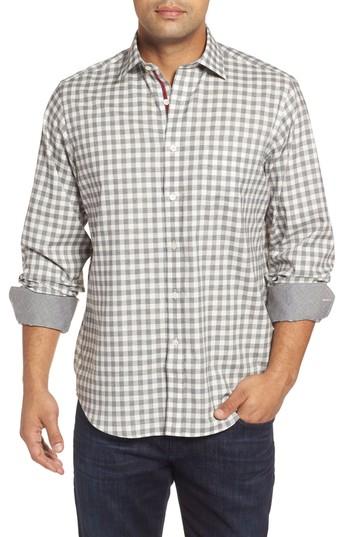 Men's Bugatchi Classic Fit Slubbed Check Sport Shirt, Size - Grey