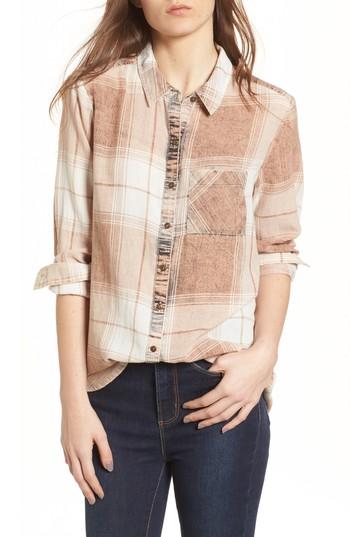 Women's Bp. Plaid Button Up Shirt, Size - Brown