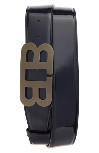 Men's Bally Mirror Buckle Leather Belt - Ink